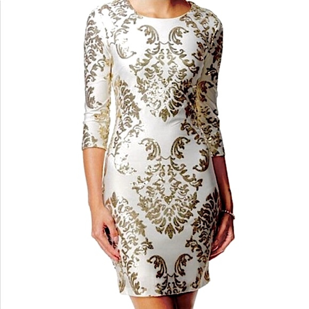 New B. DARLIN gold sequin embellished dress - Picture 2 of 7